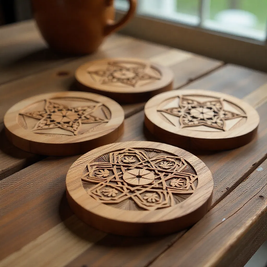 Handcrafted wooden candle holder with natural grain texture